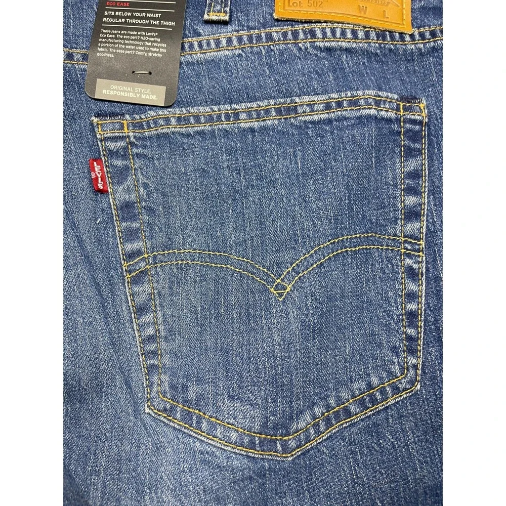 Levis Premium 502 Taper Mens Jeans 44x30 Blue Eco Ease Denim Pants 596840150